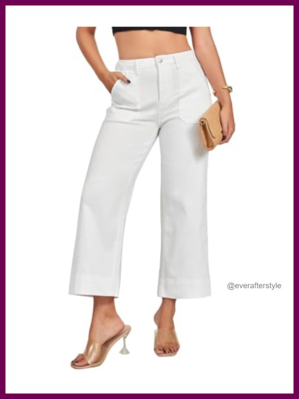 Wide Leg High Waisted Cropped Stretch Jeans with Pockets